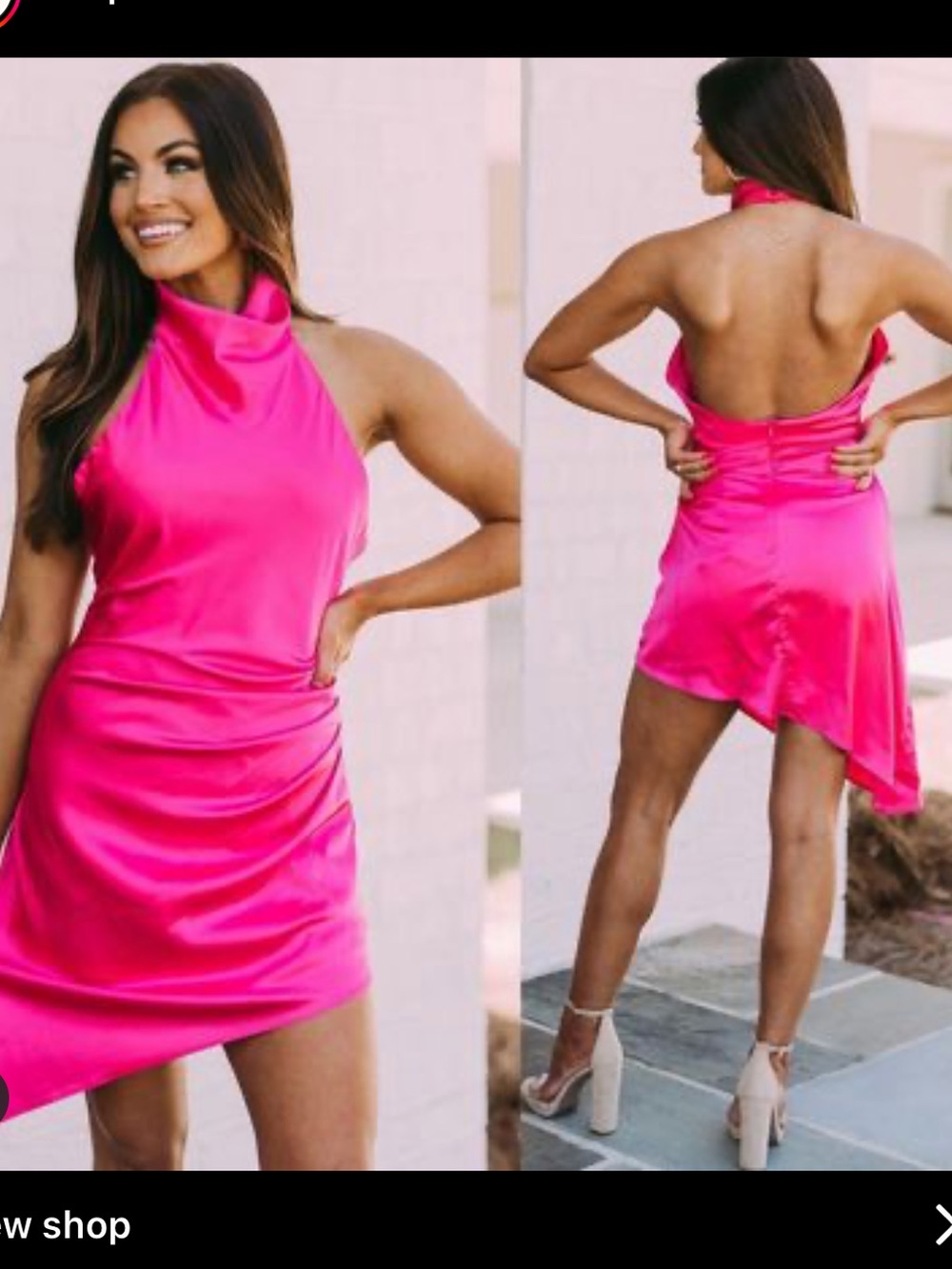 Pink Asymmetrical Halter Satin Mini Dress
